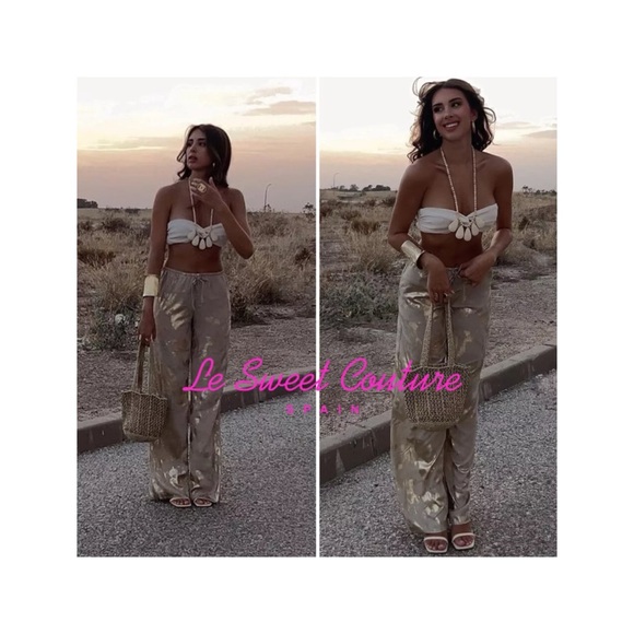 ZARA White Silver Metallic Wide Leg Sequin Pants XS NWT - Picture 8 of 12